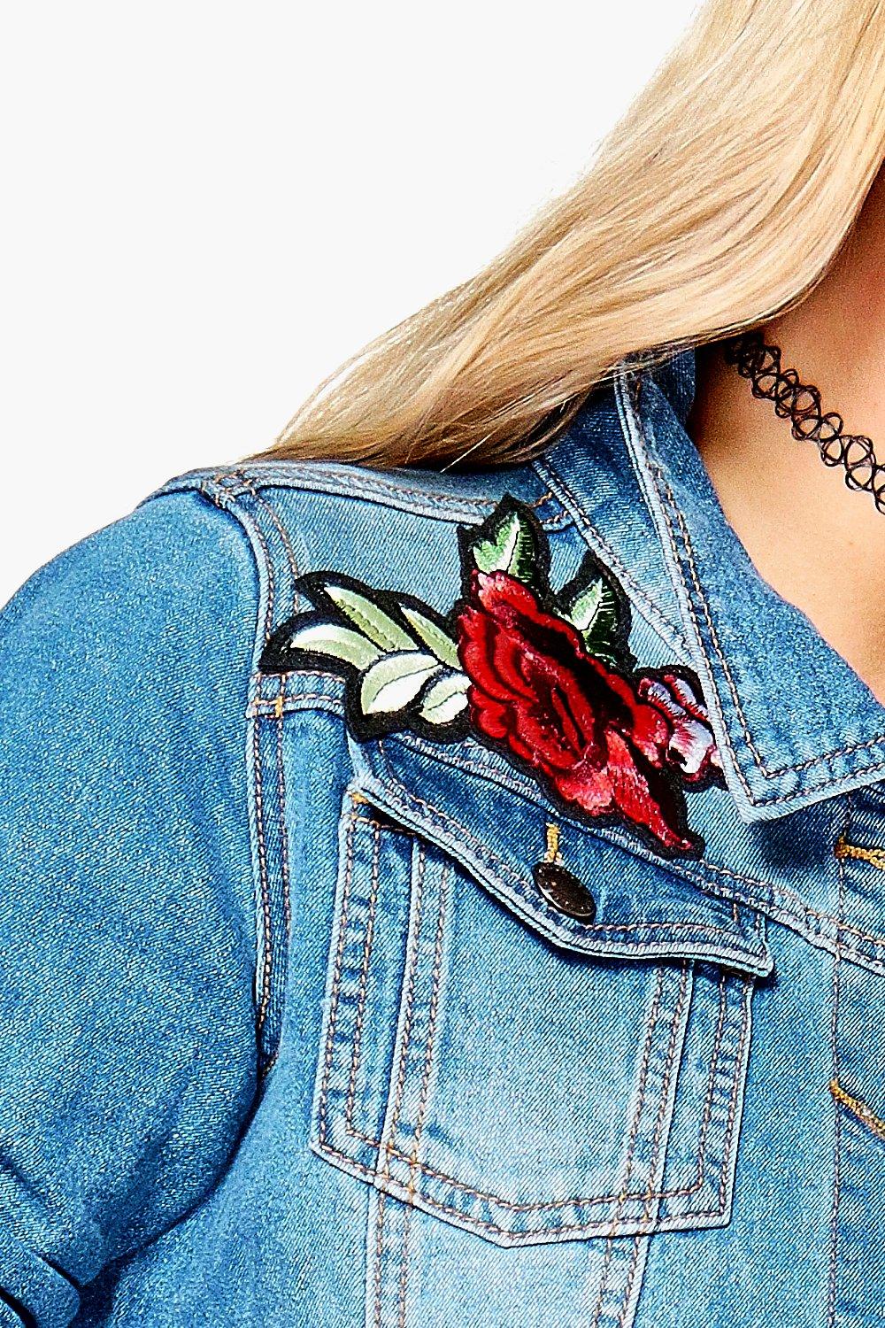 Rose embroidered jean on sale jacket